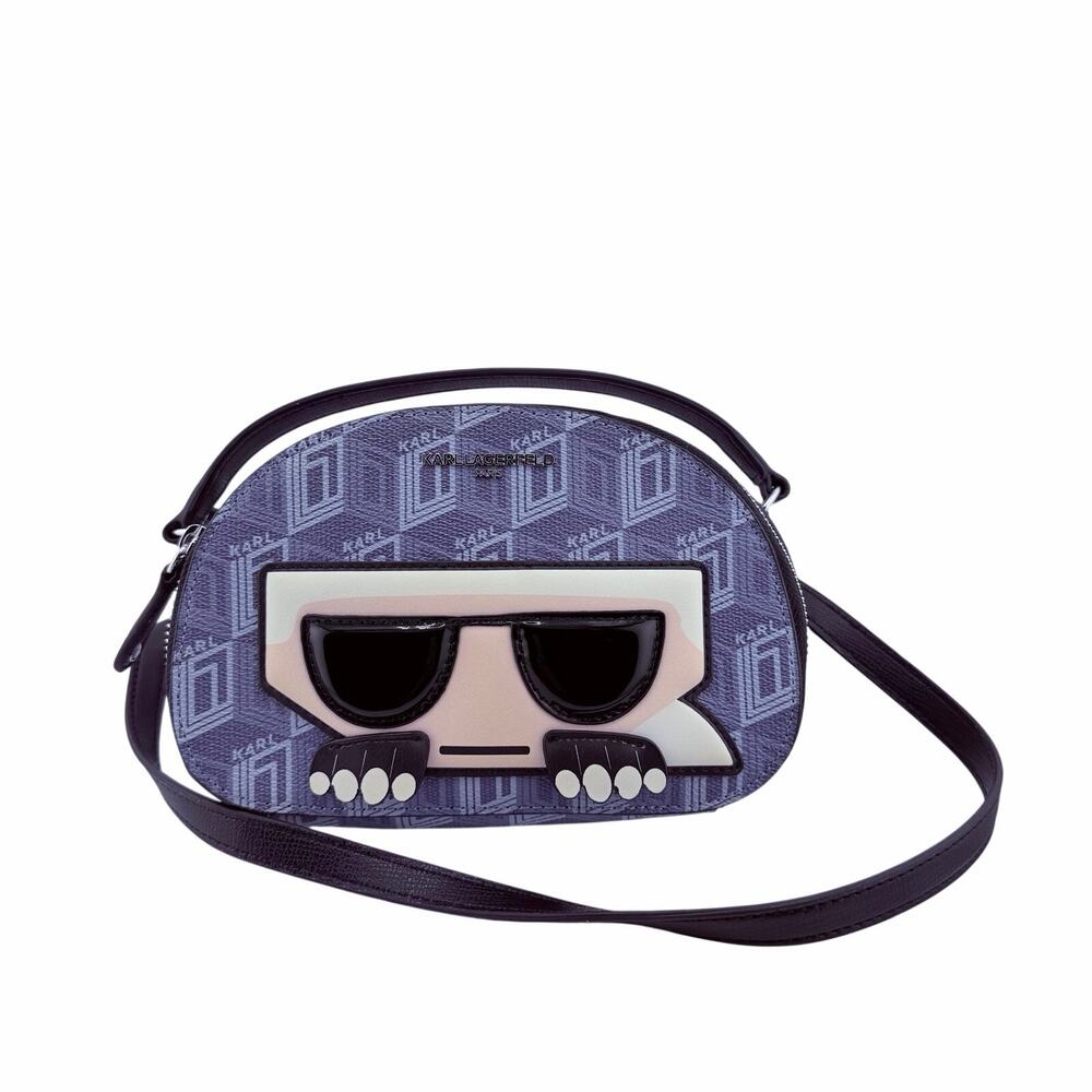 Karl Lagerfeld Paris Maybelle Crossbody Bag Blue Monogram Fashion Icon Graphic